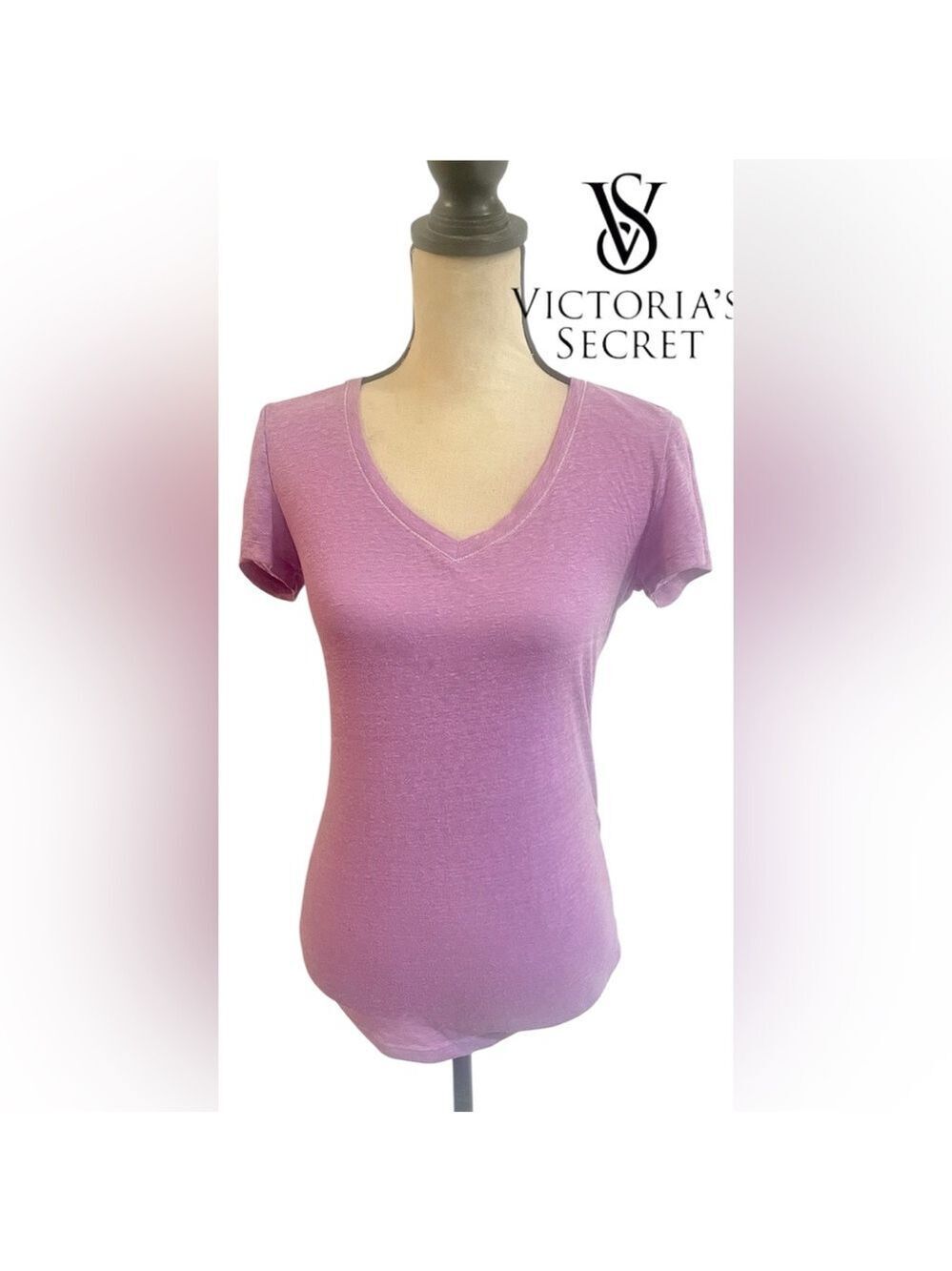 Victoria Secret Cotton Lingerie Purple V Neck Tee - S